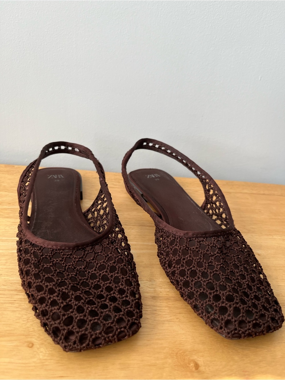 Zara Chocolate Brown Crochet Slingback Flats